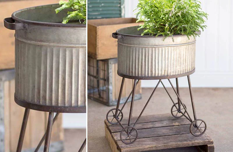 Galvanized Metal Rolling Wash Bin