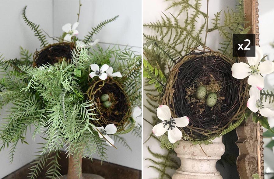 Bird Nest with Fern and Dogwood, Set of 2