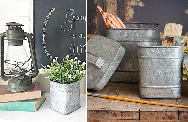 Galvanized Metal Canister  Set Of 2