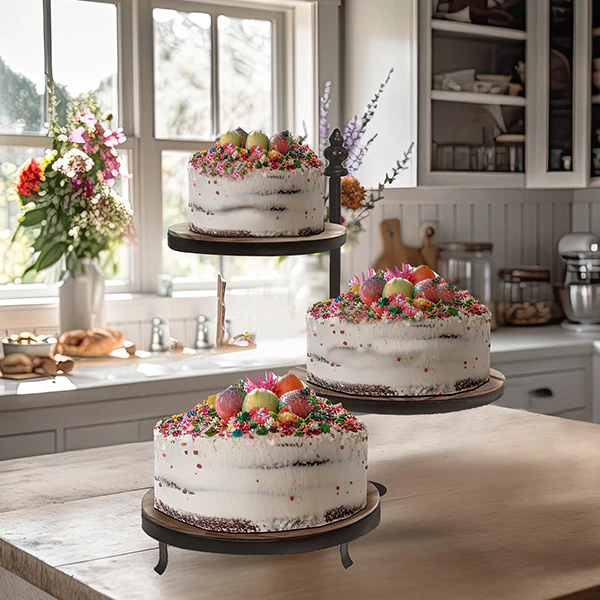 Wood and Metal Tiered Swivel Tray