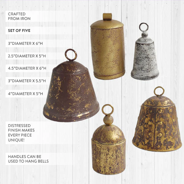 Eclectic Distressed Bells, Set of 5