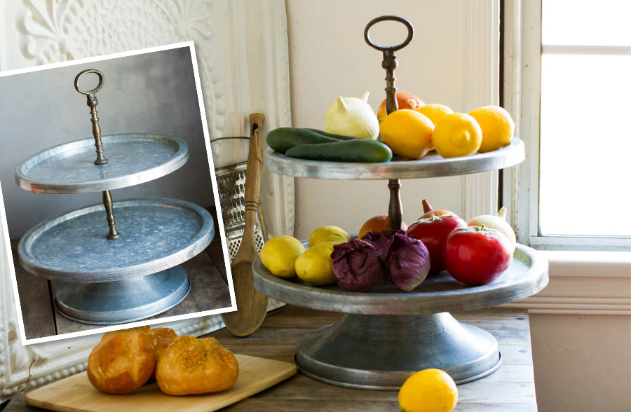 Vintage Galvanized Two Tiered Stand