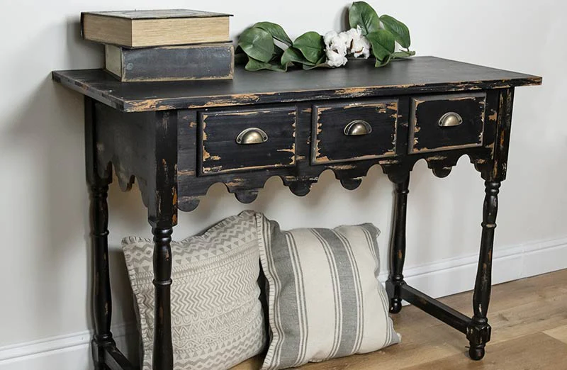 Distressed Black Console Table