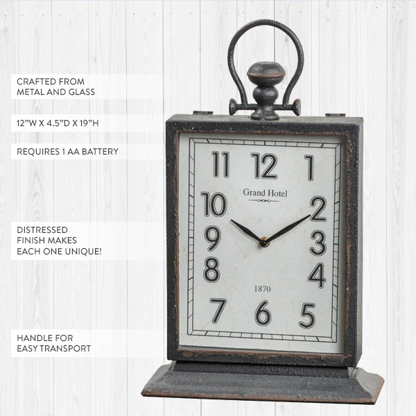 LARGE Aged Metal Tabletop Clock