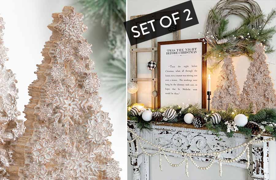 Glistening Snowflake Covered Trees, Set of 2