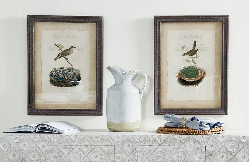 Wooden Framed Bird Artwork  Set of 2