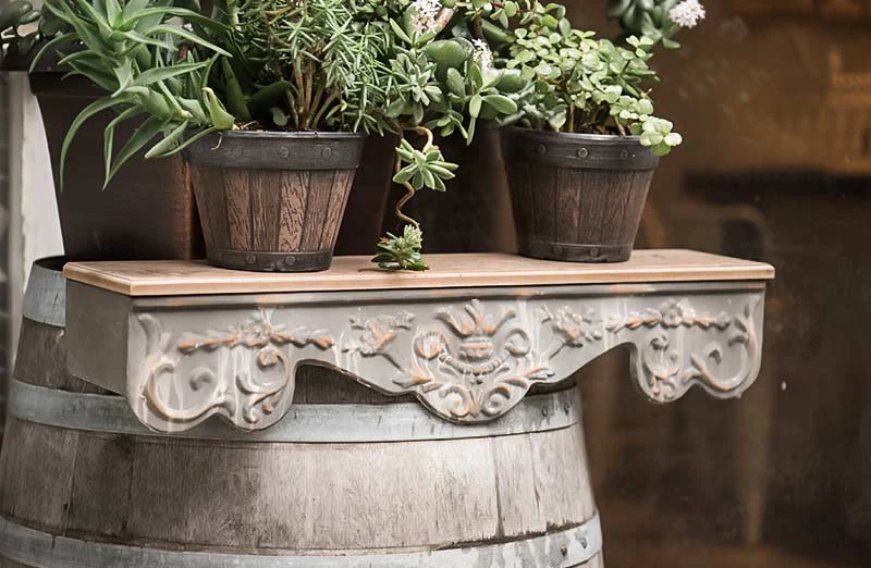 Distressed Tin Scroll Wall Shelf