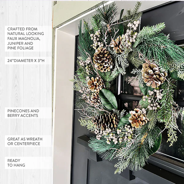 Lifelike Magnolia, Juniper and Pine Wreath