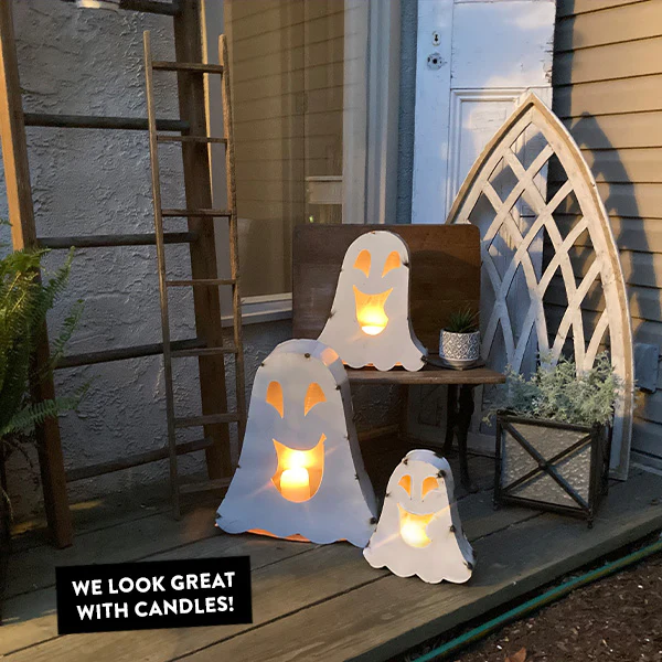 Metal Friendly Ghost Lanterns, Set of 3