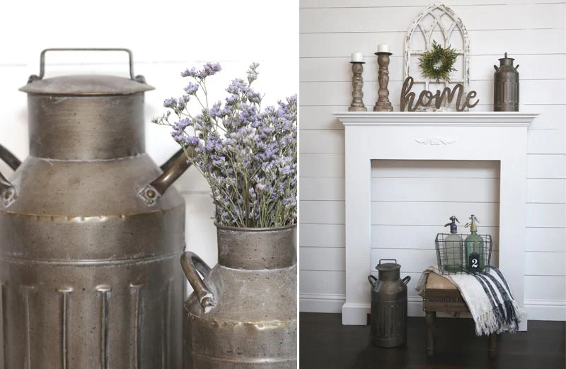 Galvanized Metal Milk Jugs  Set of 2