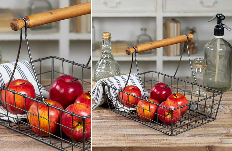 Metal Basket With Wood Handle