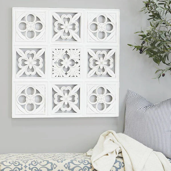 White Wood Mosiac Inspired Wall Decor