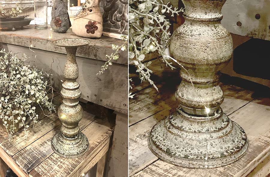 Oversized Weathered and Distressed Candle Holders, Set of 2