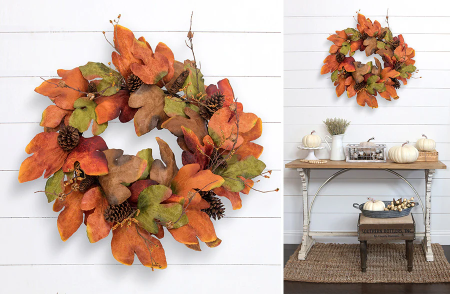 Pinecone Maple Leaf Wreath With Berries
