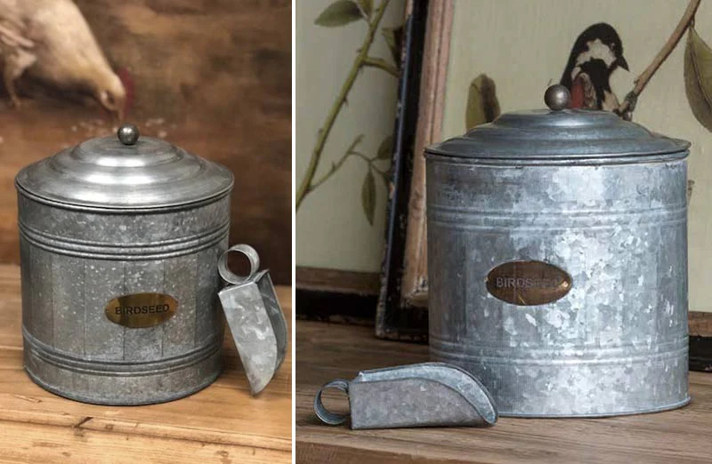 Galvanized Birdseed Canister