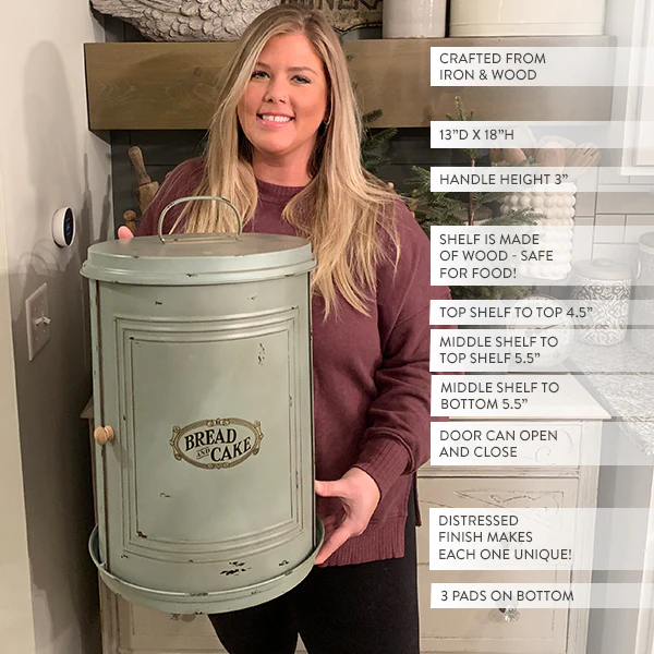 Large Vintage Metal Bread Box with Sliding Door