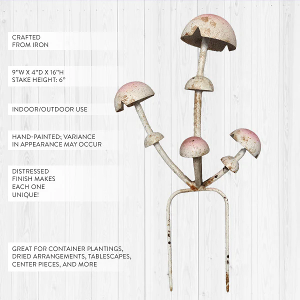 Iron Hand-painted Mushroom Garden Stake