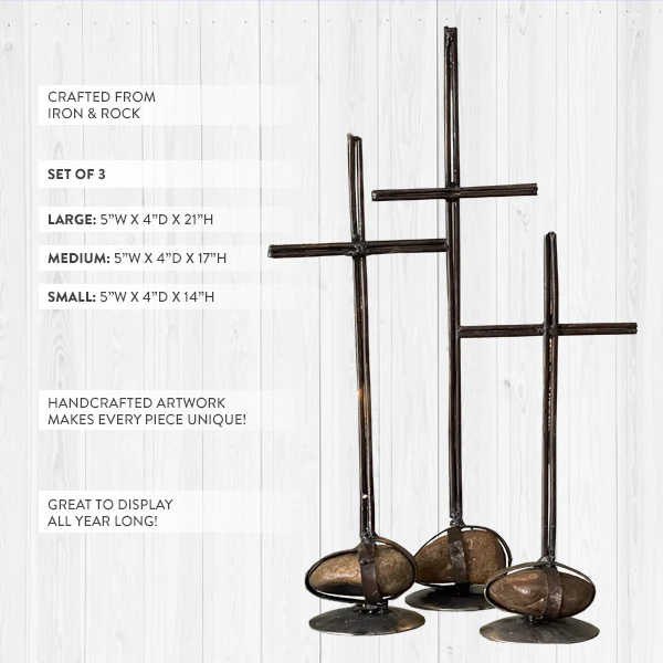 Reclaimed Rustic Metal Crosses, Set of 3