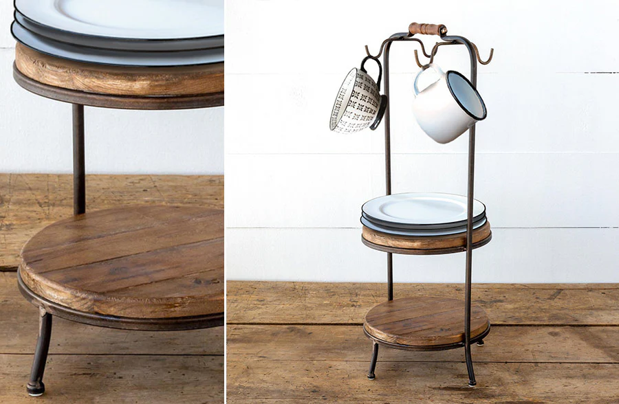 Rustic Two Tiered Wooden Kitchen Stand