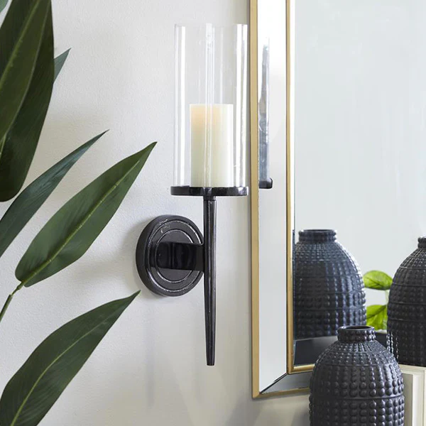 Black Metal Hurricane Candle Wall Sconce