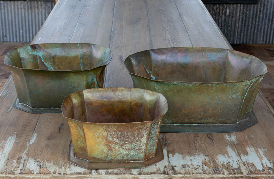 Antique Finish Patina Planters, Set of 3