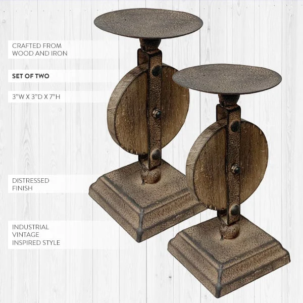 Vintage Inspired Rustic Candleholders, Set of 2