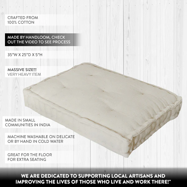 HUGE 35 Handloomed Cotton Floor Pouf - in support of small community artisans in India