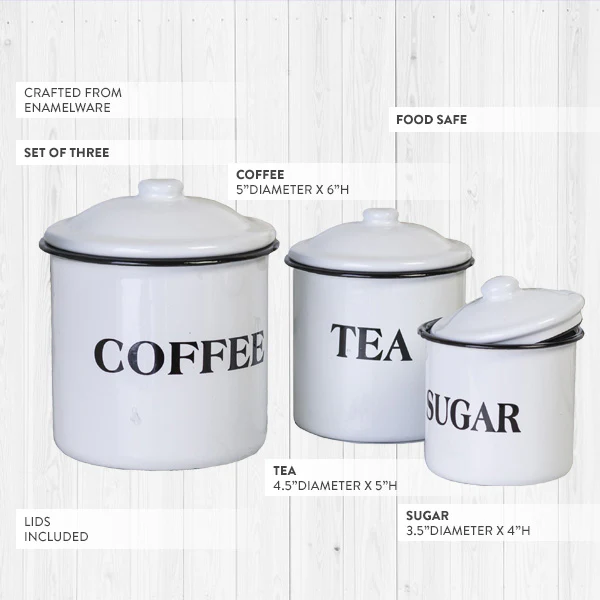 Enamelware Kitchen Canisters, Set of 3