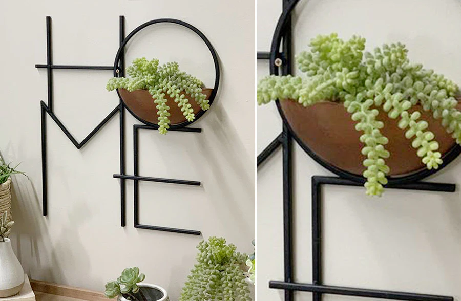 Home Sign with Copper Planter