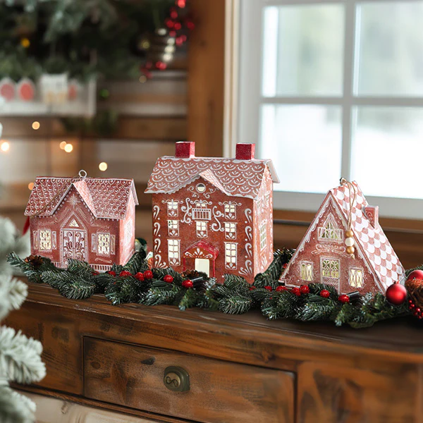 Gingerbread Luminary Christmas Village, Set of 3
