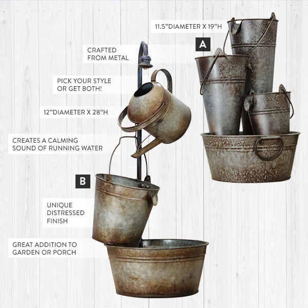 Bucket Garden Fountain with Pump, Pick Your Style