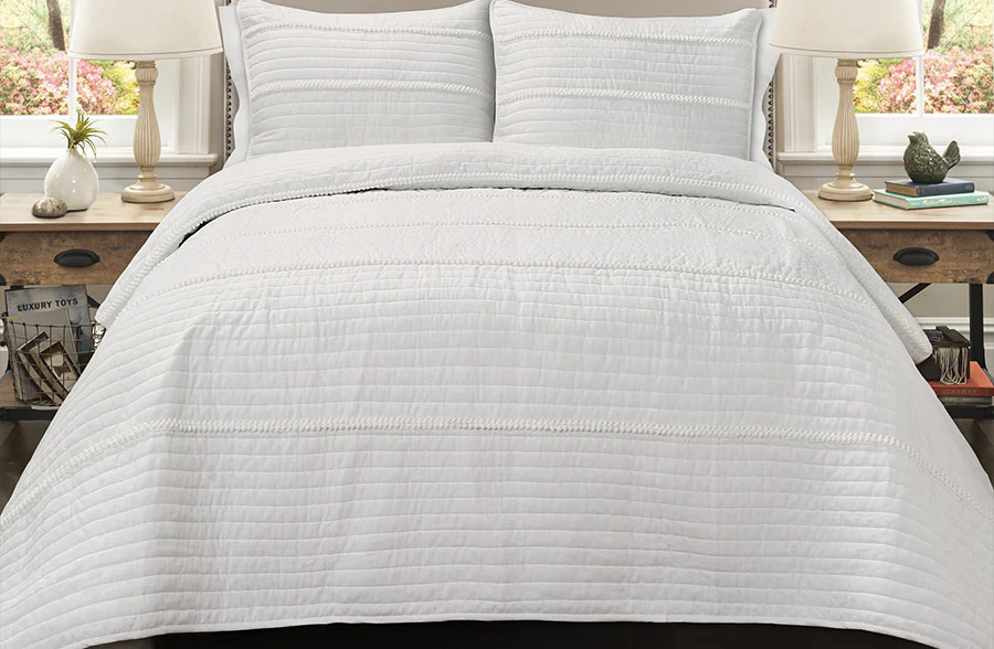 Pom Pom Striped Quilt Set, Pick Your Size