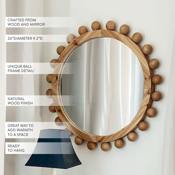 Beaded Edge Wooden Mirror