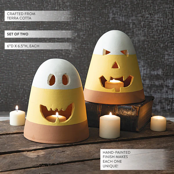 Terra Cotta Candy Corn Luminaries, Set of Two