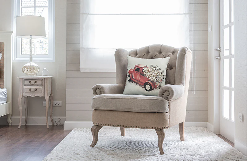 Double Sided Feedsack Red Truck Pillow Cover