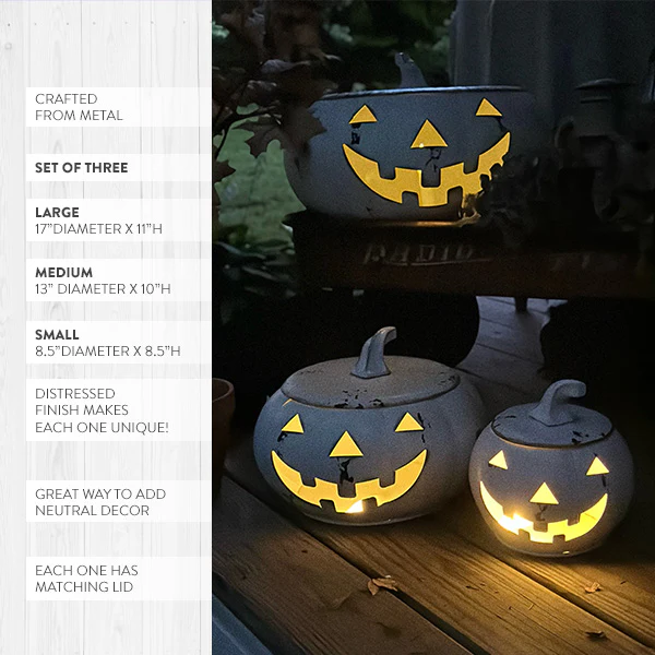 Huge Chippy Metal Jack O Lanterns, Set of Three