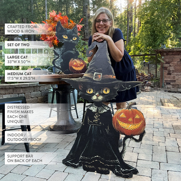 Indoor/Outdoor Cat Witch Cutout, Set of Two | Spooky Season Collection