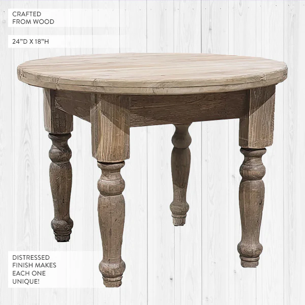 Distressed Wood Round Side Table