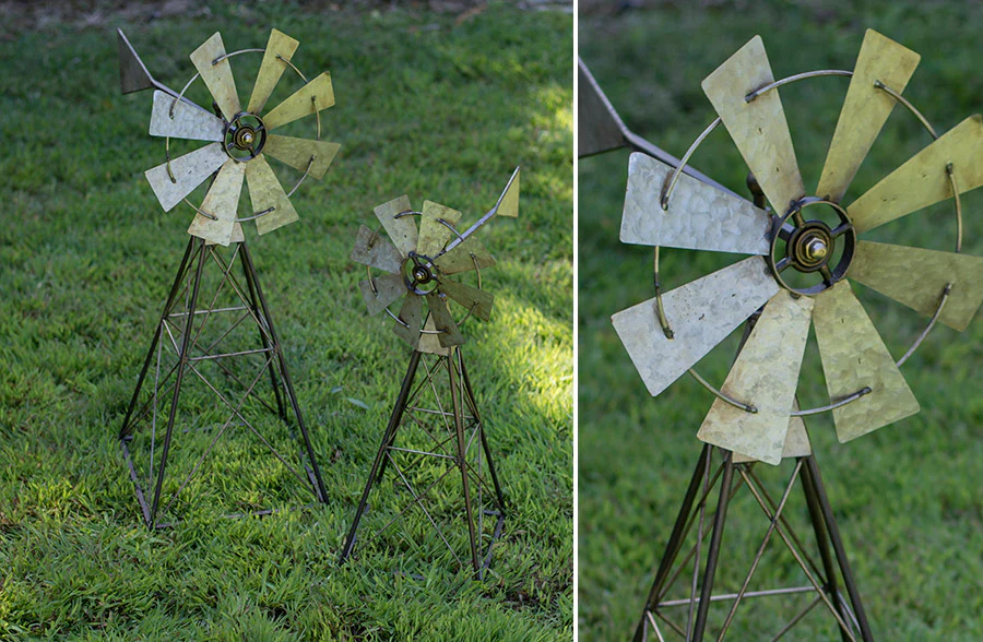 Oversized Standing Metal Crafted Windmills, Set of 2