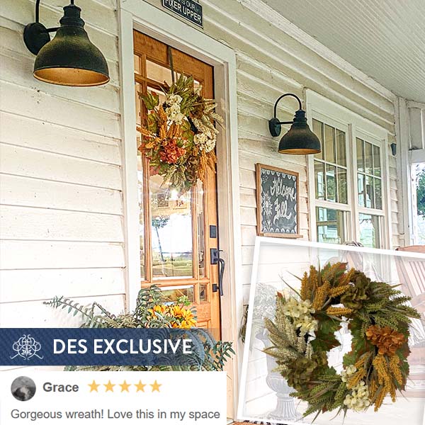 Faux Wheat and Hydrangea Wreath