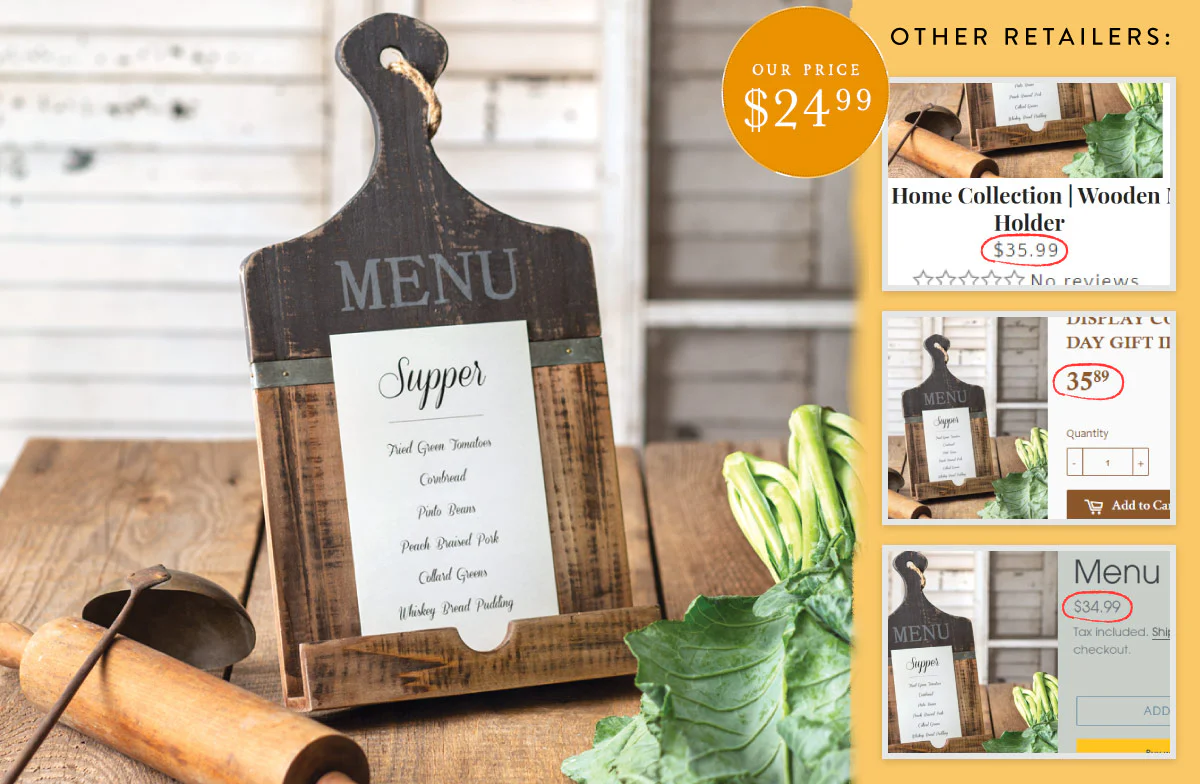 Wooden Cutting Board Menu Display