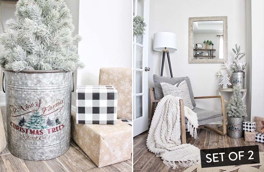 St Nick's Farm Galvanized Buckets, Set of 2