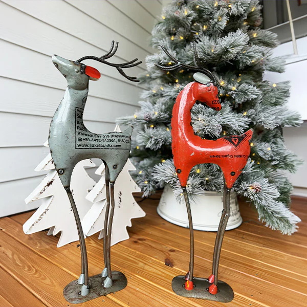 Recycled Iron Deer, Set of 2