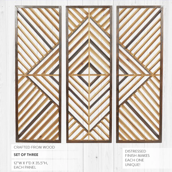Wooden Tribal Wall Art Panels, Set of 3