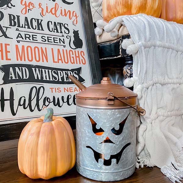 Oil Can Jack-O-Lantern with Copper Lid