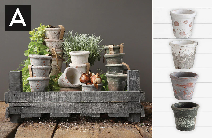 Set of 4 Earth Fired Clay Pots, Pick Your Size