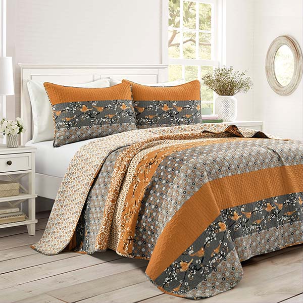Reversible Pick-Stitch Autumn Quilt 3 Piece Set, Pick Your Size