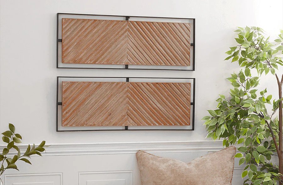 Wood and Metal Wall Panel Decor, Set of 2