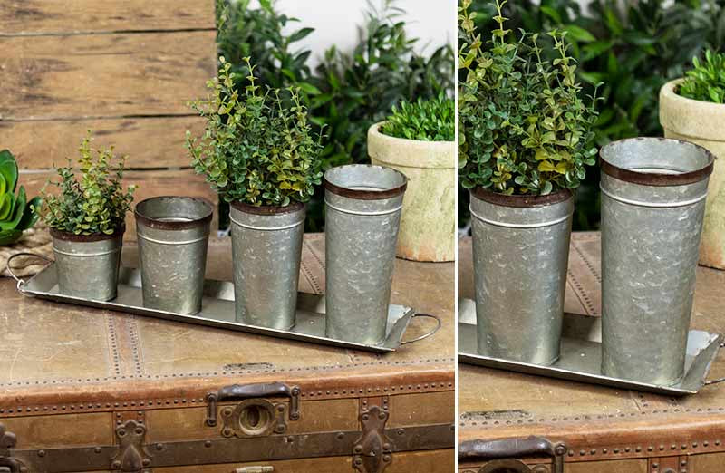 Galvanized Metal Planter Buckets With Tray
