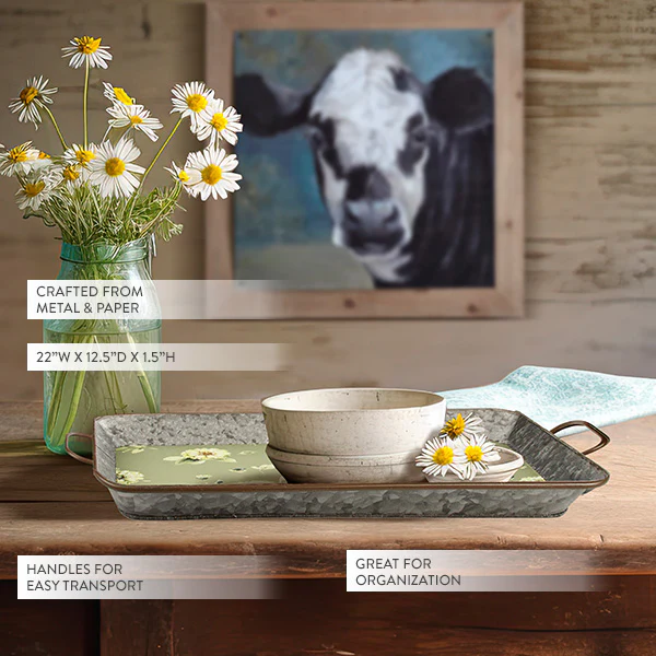 Galvanized Tray with Floral Bottom